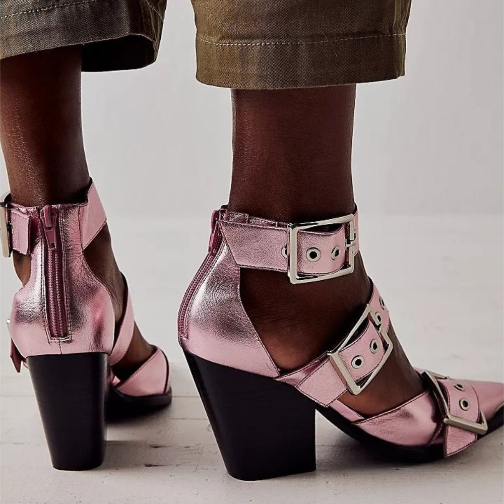 Jeffrey Campbell Free People Hendrix Heels Light Pink Metallic Leather